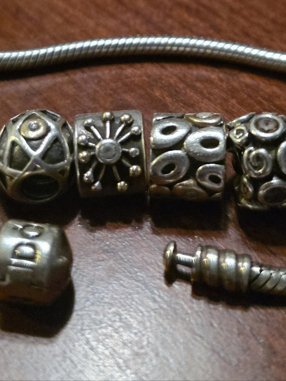 All Retired Original Pandora Moments 7.5 " Snake Chain 1 Clasp 7 Charms - Picture 5 of 16